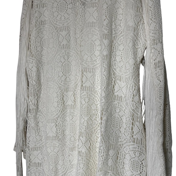 NWT Idyllwind by Miranda Lambert Ivory White Lace Midi Dress with Fringe Sleeves - Picture 5 of 11